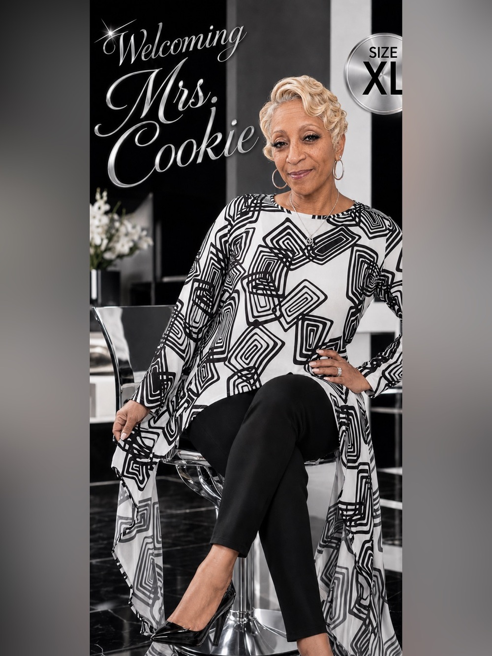 Zanzea Black & White Geometric Long Sleeve Tunic